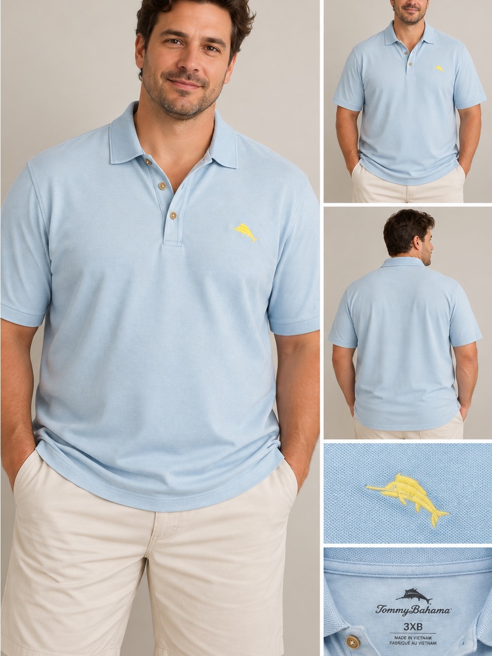 Tommy Bahama Sky Blue Polo with Yellow Embroidery